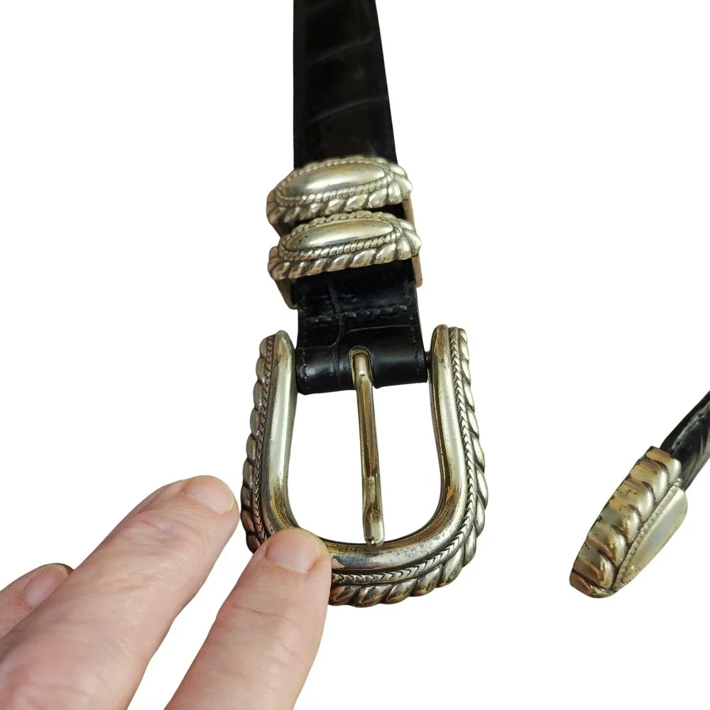 Brighton Black Crocodile Embossed Leather Western Buckle Belt Medium‎ 44903